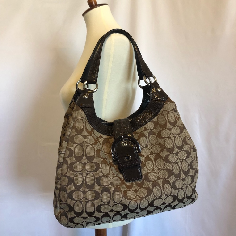 EUC LARGE Coach Signature three part purse. Brown